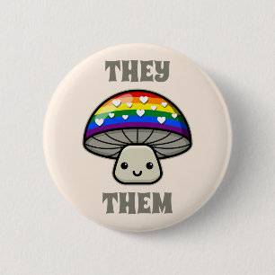 Custom Pronouns Cute LGBTQIA+ Pride Mushroom 6 Cm Round Badge