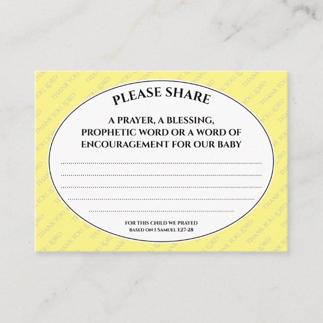 Custom PROPHETIC PRAYER For Baby Shower Enclosure Card (Front)