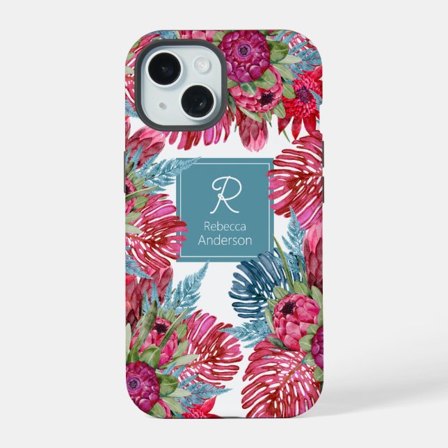 Custom Protea Summer Garden iPhone 15 Case (Back)