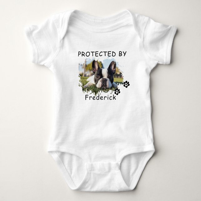 Custom Protected By [Pet's Name] Baby Bodysuit (Front)
