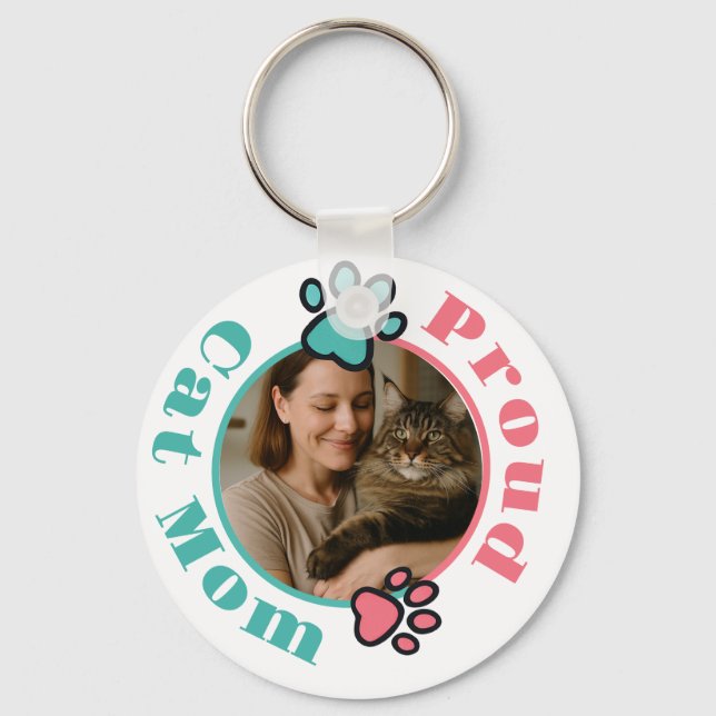 Custom Proud Cat Mum Keychain with Photo  (Front)