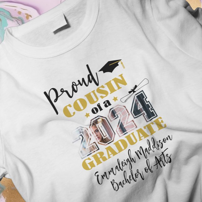 Custom Proud Cousin -Her Photo 2024 Graduate T-Shirt (Creator Uploaded)