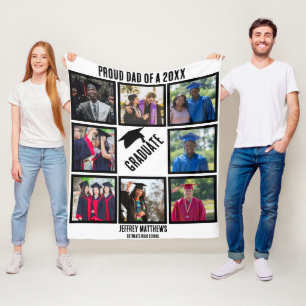 Custom Proud Dad of Year Graduation Photo Collage Fleece Blanket