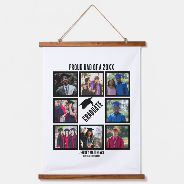 Custom Proud Dad of Year Graduation Photo Collage  Hanging Tapestry (Front)