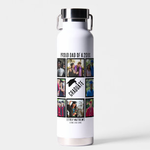 Custom Proud Dad of Year Graduation Photo Collage Water Bottle