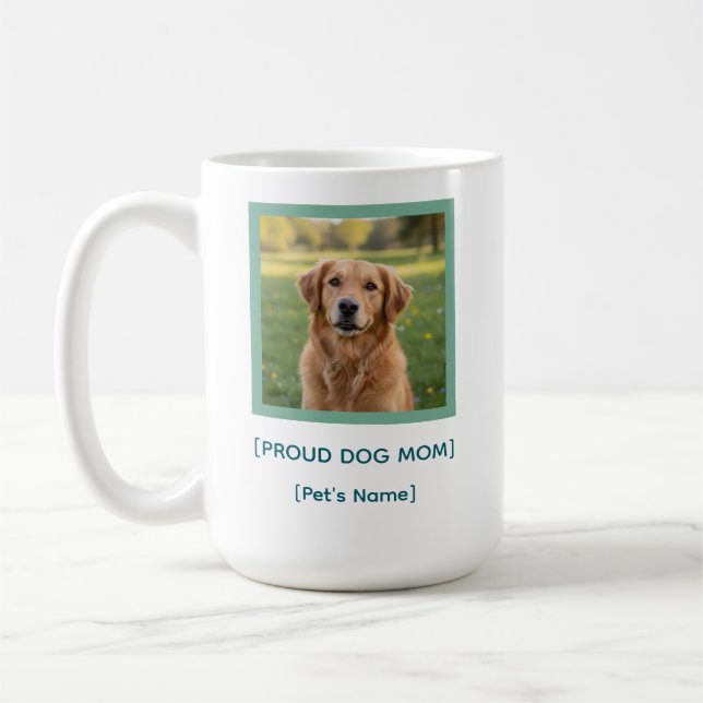 Custom Proud Dog Mom | Pet Photo & Name Keepsake Coffee Mug (Left)
