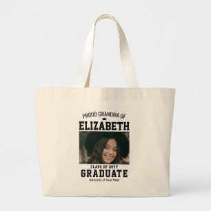 Custom Proud Grandma Photo Graduate Family Large Tote Bag