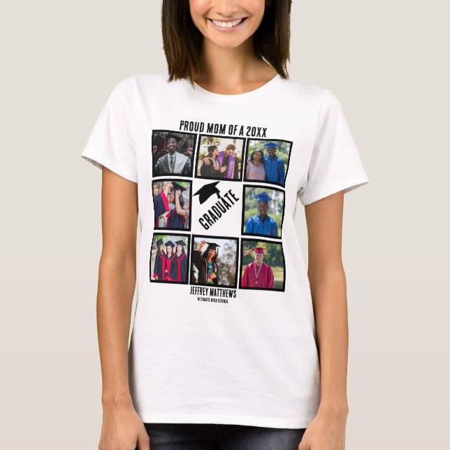 Custom Proud Mum of Year Graduation Photo Collage T-Shirt (Front)