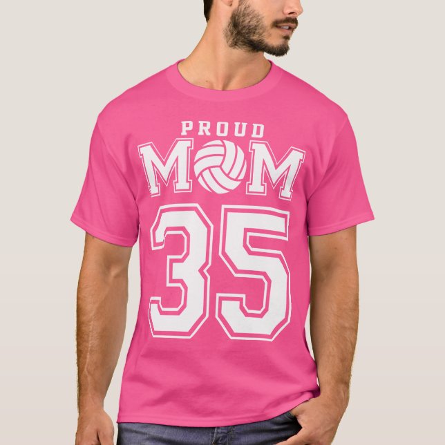 Custom Proud Volleyball Mum Number 35 Personalised T-Shirt (Front)