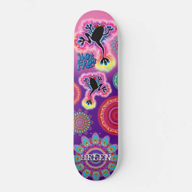 Custom psychedelic frog boho mandala skateboard (Front)