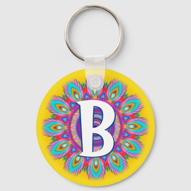 Custom psychedelic initial button key ring 'B' (Front)