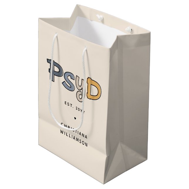 Custom PsyD Doctor of Psychology Psychologist Medium Gift Bag (Front Angled)