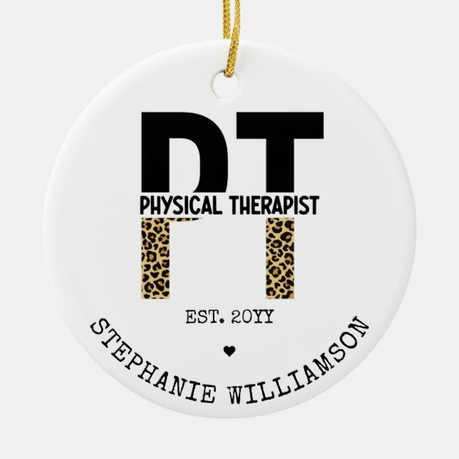 Custom PT Physical Therapist Cheetah Print Ceramic Tree Decoration (Front)