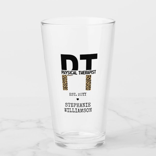 Custom PT Physical Therapist Cheetah Print Glass (Front)