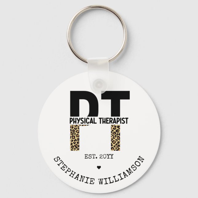 Custom PT Physical Therapist Cheetah Print Key Ring (Front)
