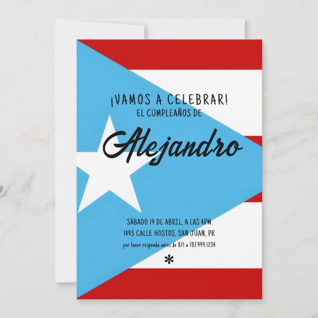 Custom Puerto Rico Birthday Invitation Cumpleanos (Front)