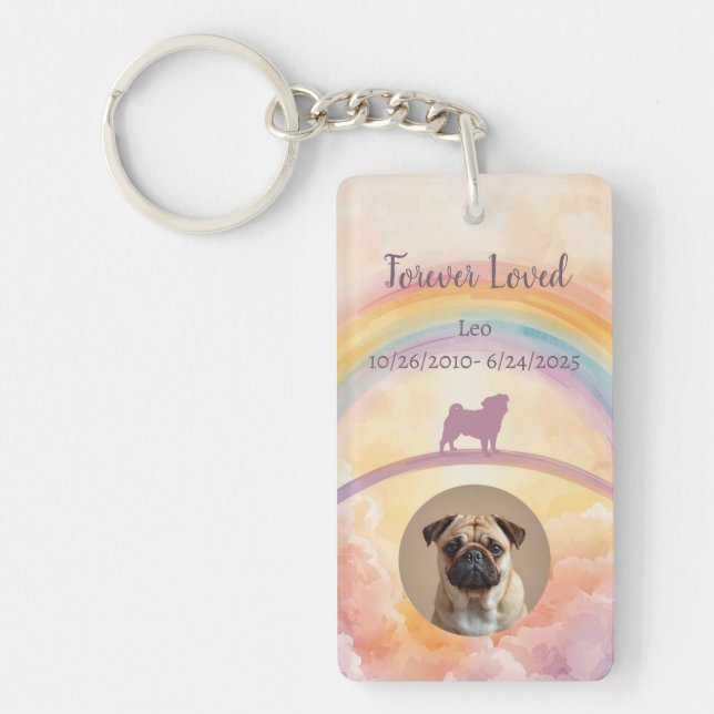 Custom Pug Pet Loss Keychain – Personalised Music (Front)