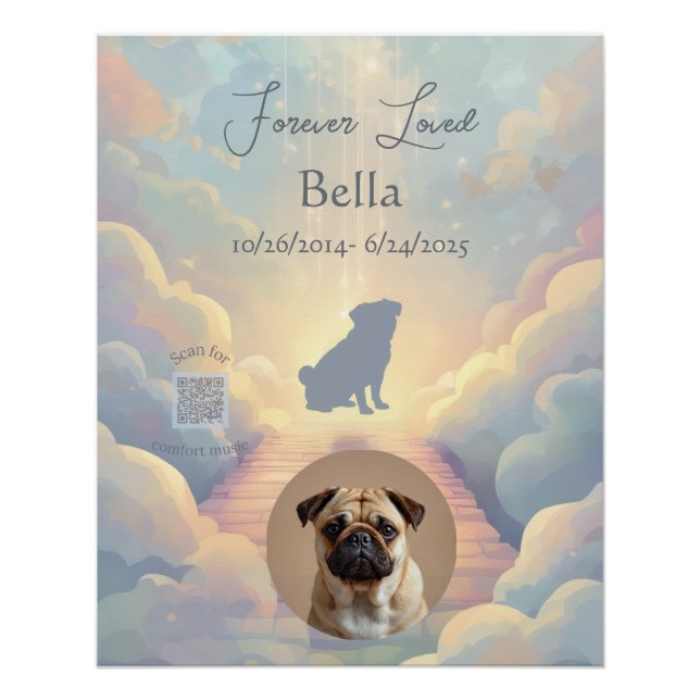 Custom Pug Rainbow Bridge Memorial Poster – Blue (Front)
