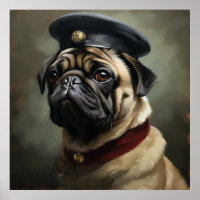 Custom Pug Regal Officer with Cap Art Poster