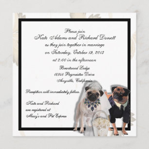 Custom Pug Wedding or Anniversary Invitations