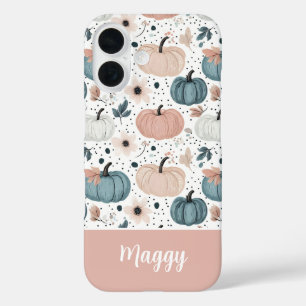 Custom Pumpkin and Flowers Fall Pattern iPhone 16 Case