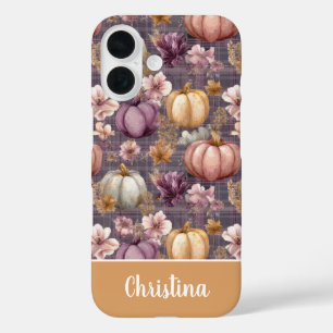 Custom Pumpkin and Flowers plaid pattern iPhone 16 Case