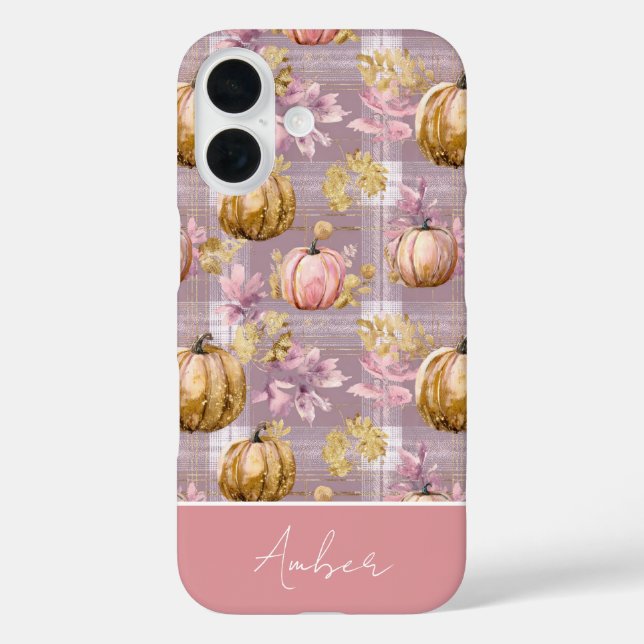 Custom Pumpkin and Flowers plaid  pattern  Case-Mate iPhone Case (Back)