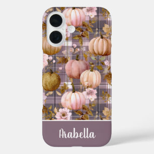 Custom Pumpkin and Flowers plaid pattern iPhone 16 Case