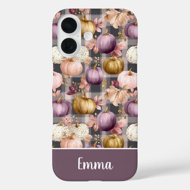 Custom Pumpkin and Flowers plaid  pattern  Case-Mate iPhone Case (Back)