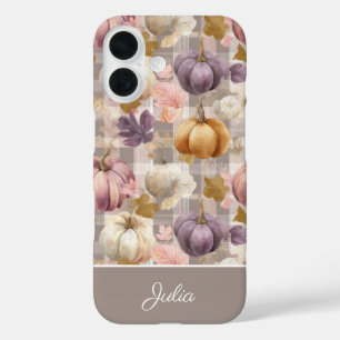 Custom Pumpkin and Flowers plaid  pattern  iPhone 16 Case