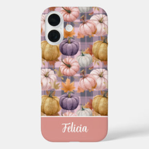 Custom Pumpkin and Flowers plaid pattern iPhone 16 Case