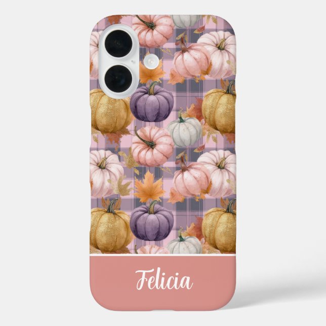 Custom Pumpkin and Flowers plaid  pattern  Case-Mate iPhone Case (Back)