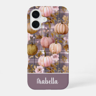Custom Pumpkin and Flowers plaid pattern iPhone 16 Case