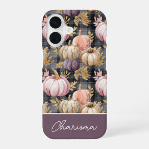 Custom Pumpkin and Flowers plaid pattern iPhone 16 Case
