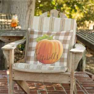 Custom Pumpkin Fall Coffee Brown Gingham Pattern Cushion