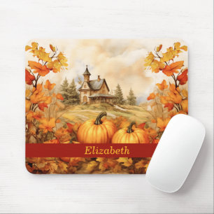 Custom Pumpkin Fall Leaf Church Thanksgiving Mouse Mat