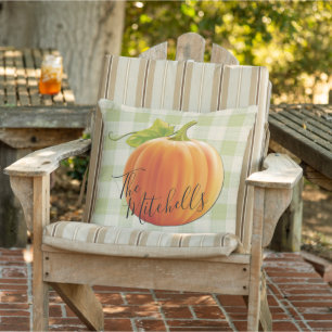 Custom Pumpkin Fall Light Green Gingham Pattern Cushion