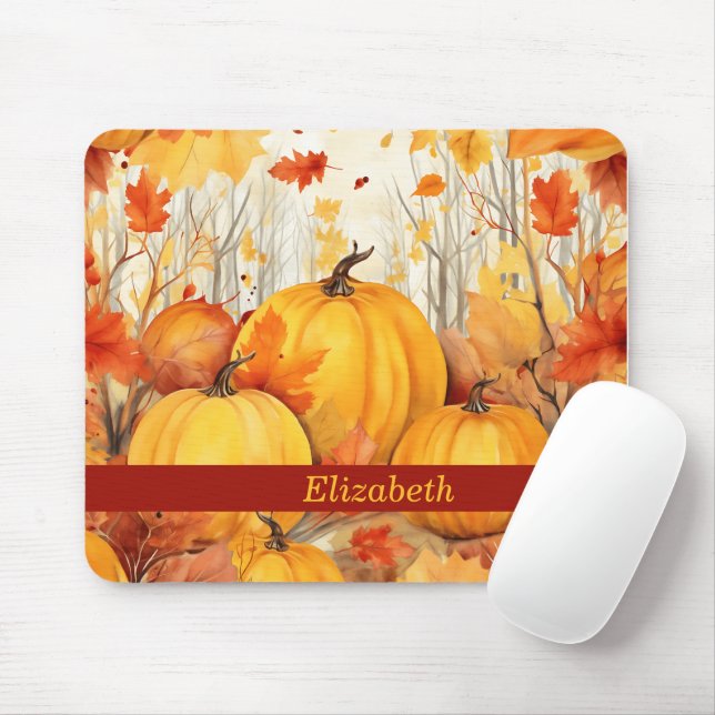 Custom Pumpkin Maple Leaf Fall Autumn Thanksgiving Mouse Mat (With Mouse)