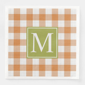 Custom Pumpkin Orange Green Picnic Gingham Pattern Napkin