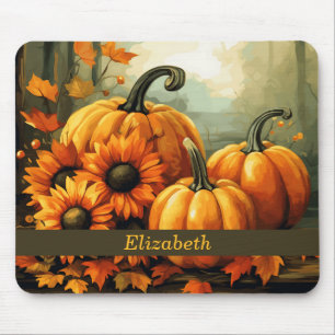 Custom Pumpkin Sunflower Fall Autumn Themed Mouse Mat
