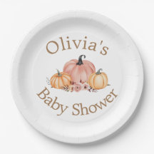Custom Pumpkin Watercolor Baby Shower Paper Plates