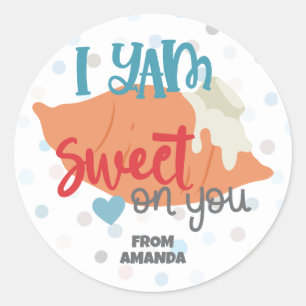 Custom Punny I YAM Sweet on You Valentine Classic Round Sticker