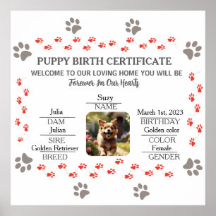 Custom Puppy Birth Certificate Poster