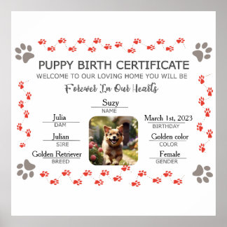 Custom Puppy Birth Certificate Poster