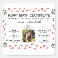 Custom Puppy Birth Certificate