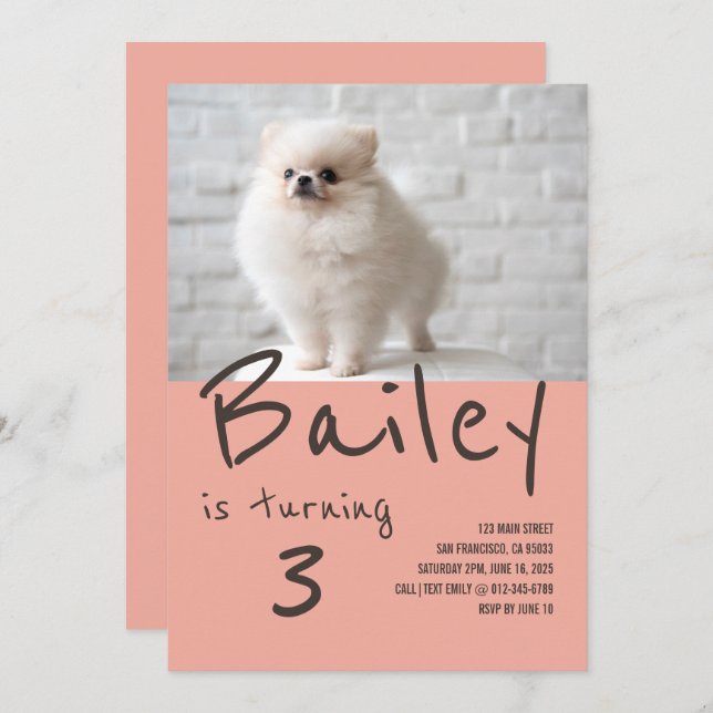 Custom Puppy Dog Photo Birthday Invitation (Front/Back)