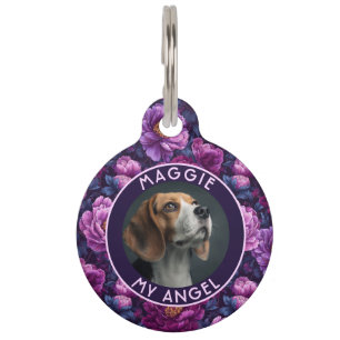 Custom Puppy Parent Gift Peonies Motif Pet Tag