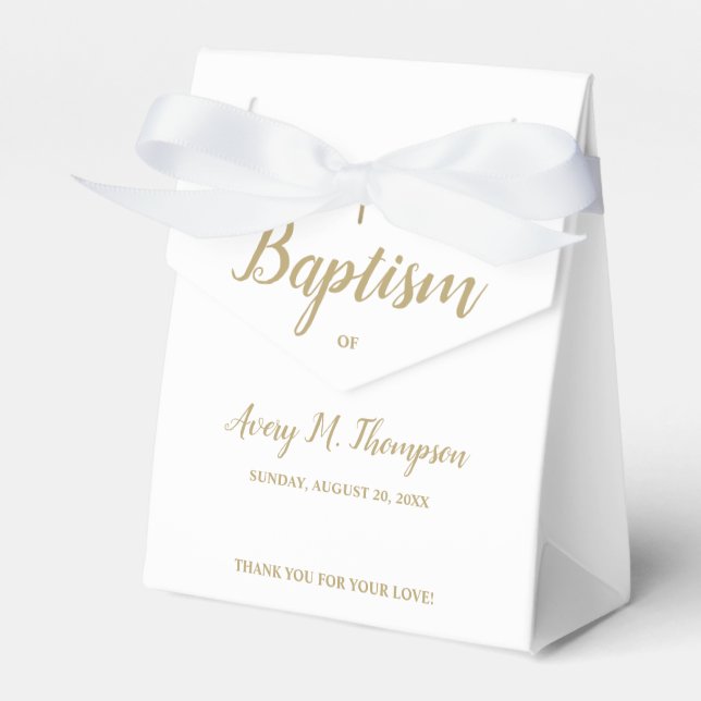 Custom Pure white gold cross Script Baptism Favour Box (Front Side)