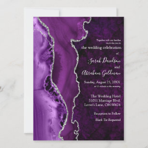Custom Purple Agate Silver Glitter Wedding Invitation