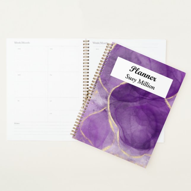 Custom Purple Alcohol Ink Art with Gold Planner (Display)